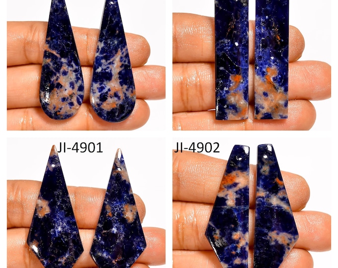 Natural Sodalite Fancy Shape Front Drilled Smooth Cabochon Matching Pairs, Semi-Precious Gemstones For Jewelry Making