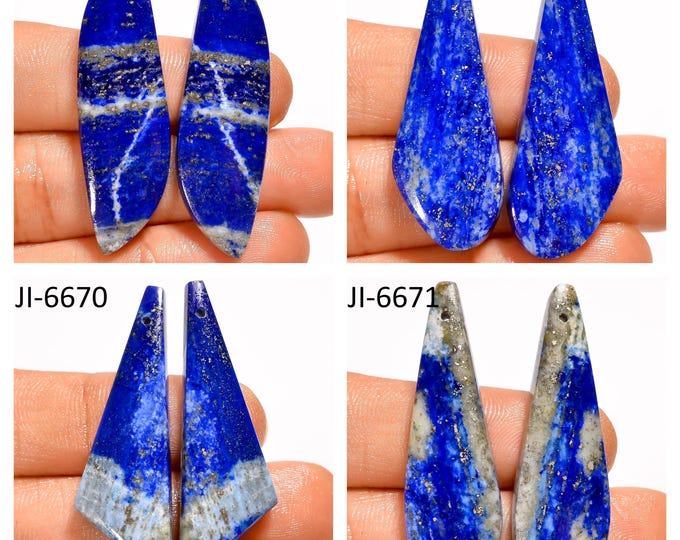 Natural Lapis Lazuli Fancy Shape Front Drilled Smooth Cabochon Matching Pairs, Semi-Precious Gemstones For Jewelry Making