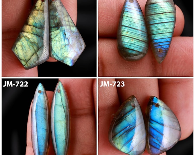 Natural Labradorite Fancy Shape Front Drilled Smooth Cabochon Matching Pairs, Semi-Precious Gemstones For Jewelry Making