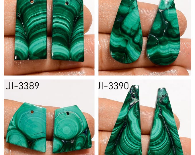 Natural Malachite Fancy Shape Front Drilled Smooth Cabochon Matching Pairs, Semi-Precious Gemstones For Jewelry Making