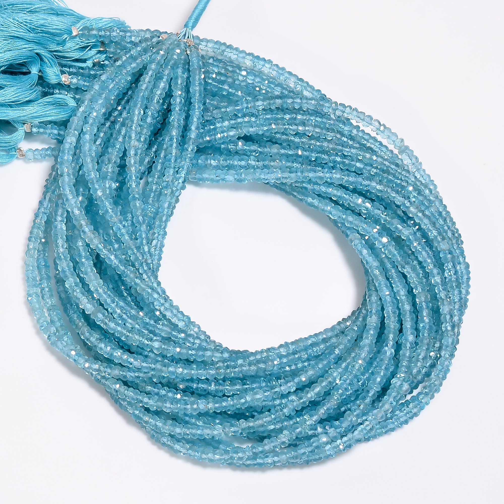 Natural Neon Blue Apatite Gemstone Faceted Rondelle Craft Beads Strand 14  3mm