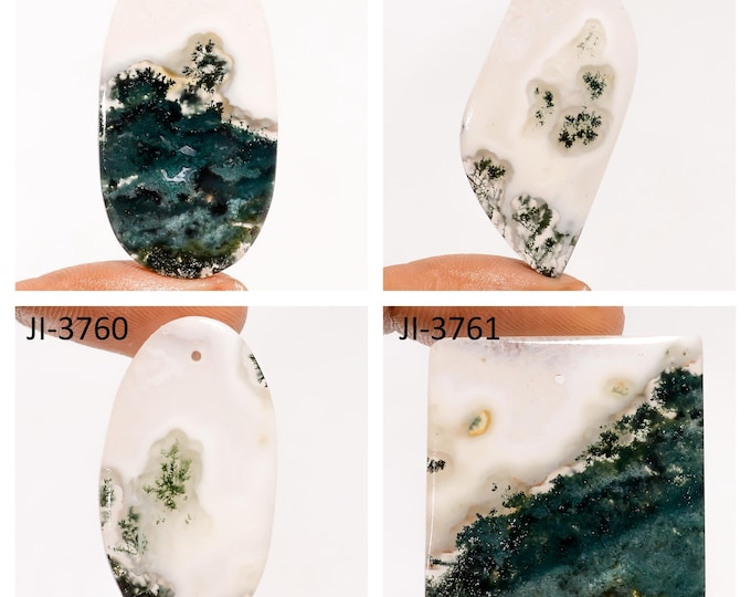 Natural Moss Agate Fancy Shape Front Drilled Smooth Cabochon Single Pieces, Semi-Precious Gemstones For Jewelry Making