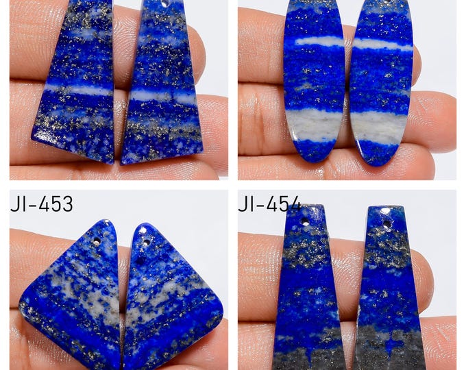 Natural Lapis Lazuli Fancy Shape Front Drilled Smooth Cabochon Matching Pairs, Semi-Precious Gemstones For Jewelry Making