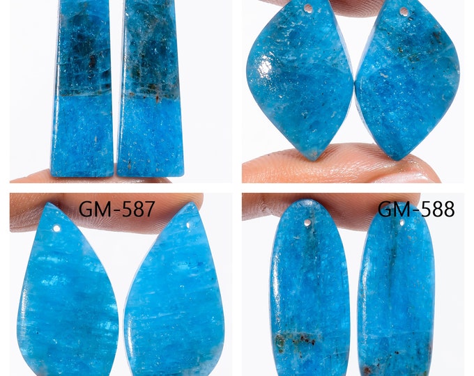 Natural Neon Apatite Fancy Shape Drilled Cabochon Matching Pairs, Semi-Precious Gemstones For Jewelry Making