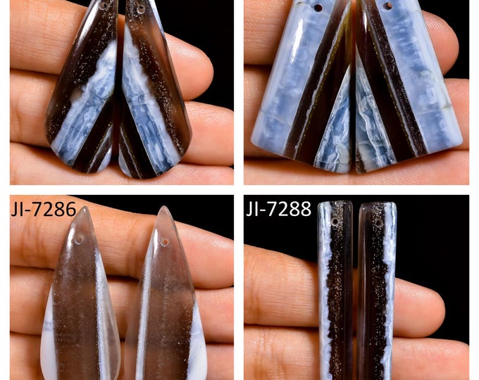 Natural Owyhee Blue Opal Fancy Shape Front Drilled Smooth Cabochon Matching Pairs, Semi-Precious Gemstones For Jewelry Making