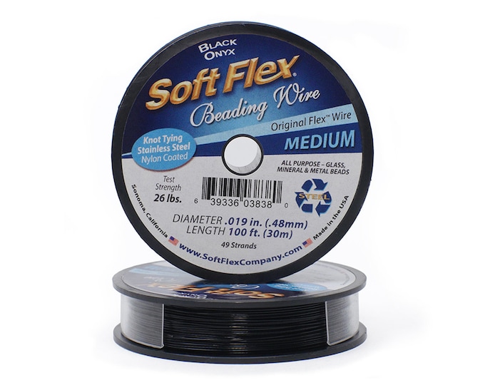 Soft Flex Black Medium Size Beading Wire, 100 Foot Spool For Jewelry Making