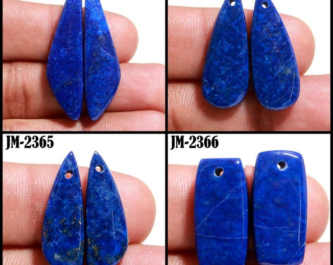 Natural Lapis Lazuli Fancy Shape Front Drilled Smooth Cabochon Matching Pairs, Semi-Precious Gemstones For Jewelry Making
