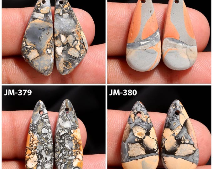 Natural Maligano Jasper Fancy Shape Front Drilled Smooth Cabochon Matching Pairs, Semi-Precious Gemstones For Jewelry Making