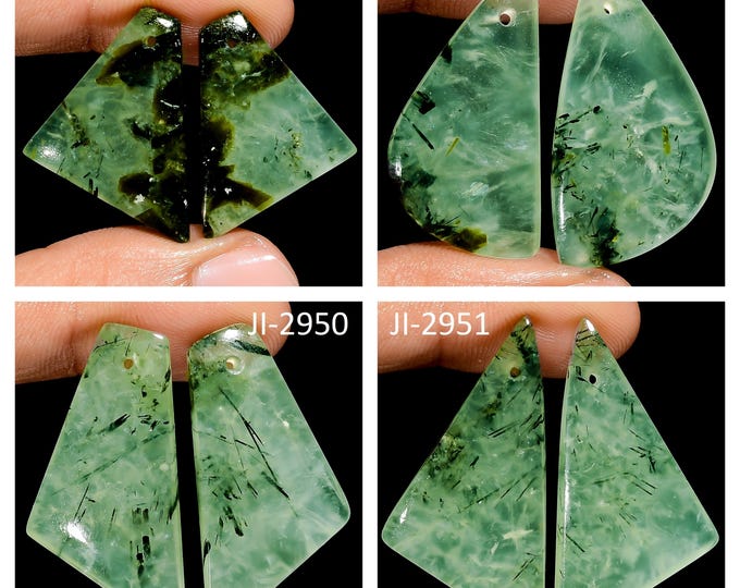 Natural Prehnite Fancy Shape Front Drilled Smooth Cabochon Matching Pairs, Semi-Precious Gemstones For Jewelry Making