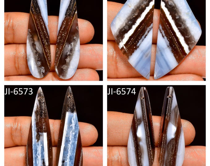 Natural Owyhee Blue Opal Fancy Shape Front Drilled Smooth Cabochon Matching Pairs, Semi-Precious Gemstones For Jewelry Making