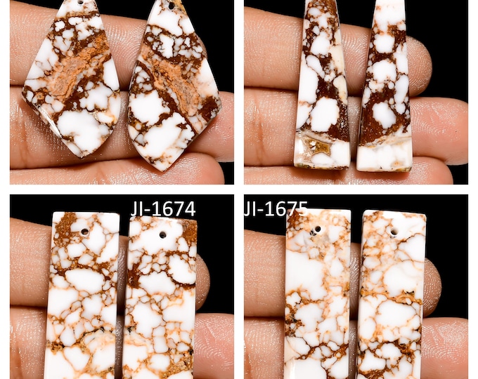 Natural Wild Horse Jasper Fancy Shape Front Drilled Smooth Cabochon Matching Pairs, Semi-Precious Gemstones For Jewelry Making