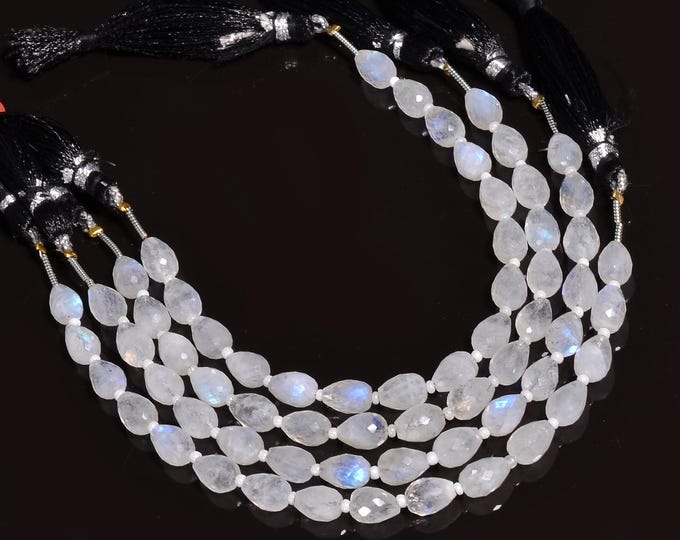 Natural Rainbow Moonstone Faceted Center Drilled Teardrop Shape 6mm x 8mm, Semi-Precious Gemstones For Jewelry Making