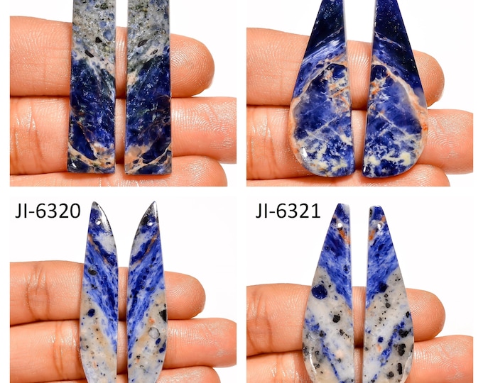 Natural Sodalite Fancy Shape Front Drilled Smooth Cabochon Matching Pairs, Semi-Precious Gemstones For Jewelry Making