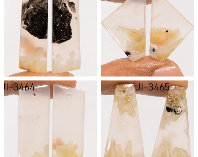 Natural Plume Agate Fancy Shape Front Drilled Smooth Cabochon Matching Pairs, Semi-Precious Gemstones For Jewelry Making