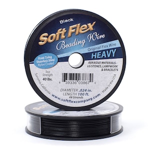Soft Flex Black Color Heavy .024 Inch Diameter Size Beading Wire, 100 Foot Spool For Jewelry Making