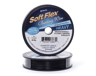 Soft Flex Black Heavy Size Beading Wire, 100 Foot Spool For Jewelry Making