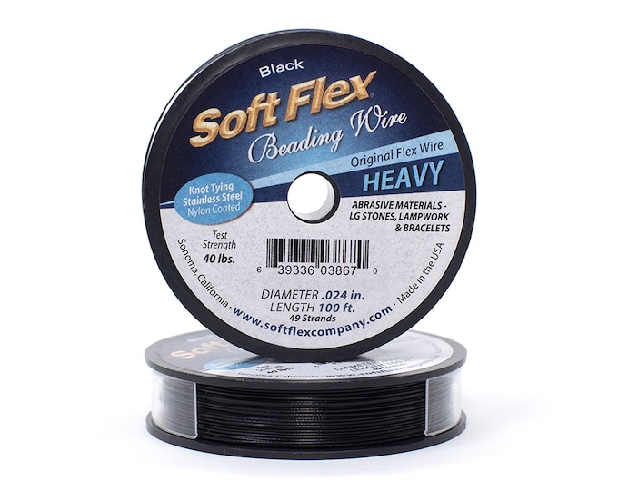 Soft Flex Black Heavy Size Beading Wire, 100 Foot Spool For Jewelry Making