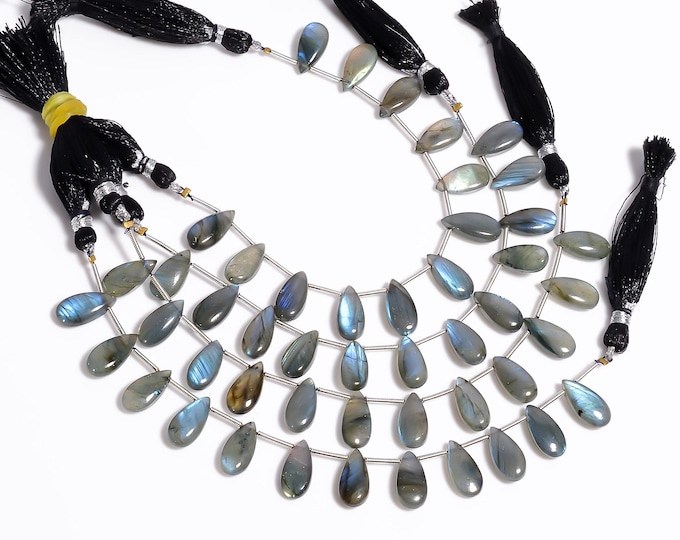 Natural Labradorite Non-Faceted Smooth Side Drilled Pear Shape Briolette 7mm x 15mm, Semi-Precious Gemstones For Jewelry Making