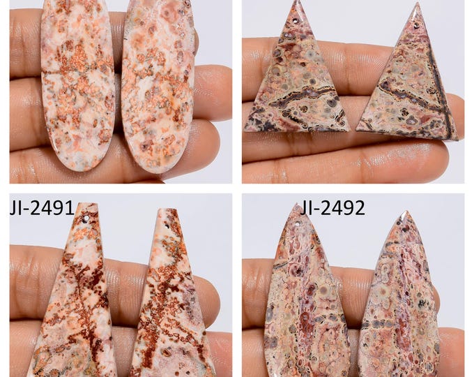 Natural Leopard Skin Jasper Fancy Shape Front Drilled Smooth Cabochon Matching Pairs, Semi-Precious Gemstones For Jewelry Making