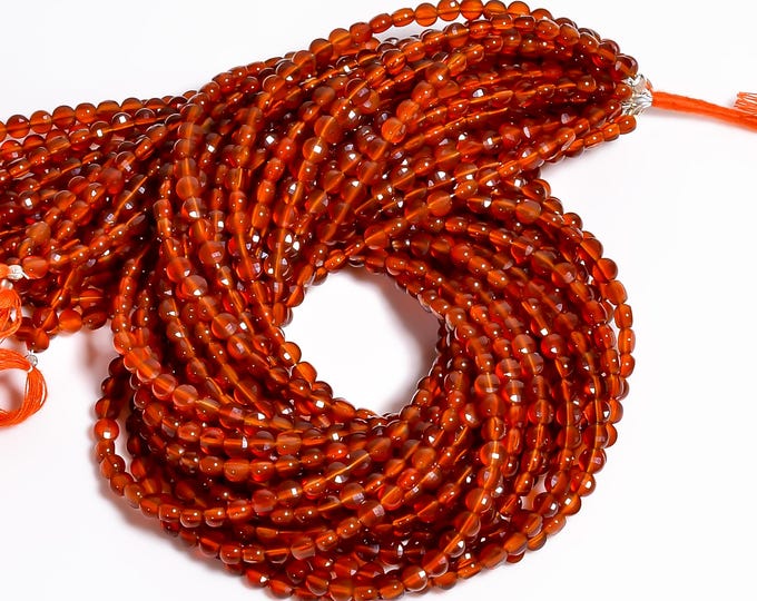Carnelian Faceted Center Drilled Coin Shape 4.35mm, Semi-Precious Gemstones For Jewelry Making