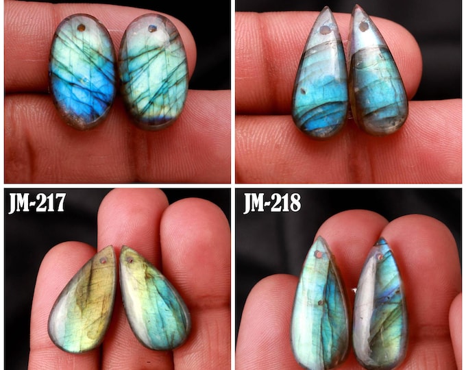 Natural Labradorite Fancy Shape Front Drilled Smooth Cabochon Matching Pairs, Semi-Precious Gemstones For Jewelry Making