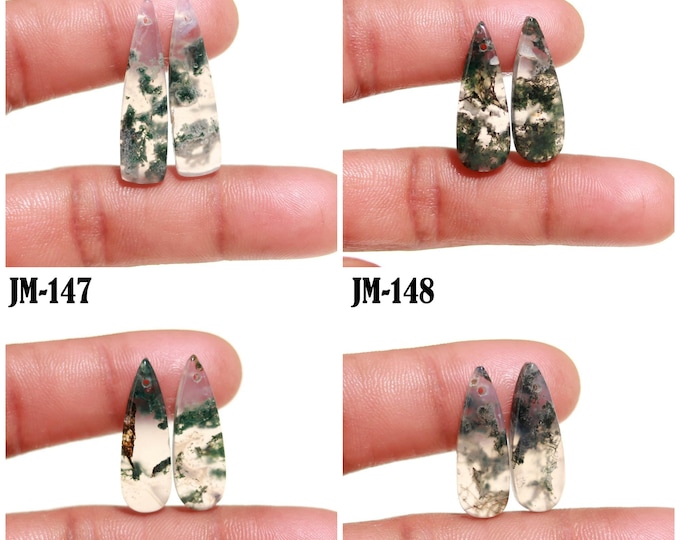 Natural Moss Agate Fancy Shape Front Drilled Smooth Cabochon Matching Pairs, Semi-Precious Gemstones For Jewelry Making