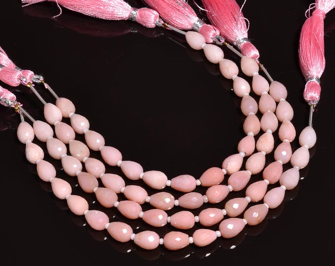 Natural Pink Opal Faceted Center Drilled Teardrop Shape 6mm x 8mm, Semi-Precious Gemstones For Jewelry Making