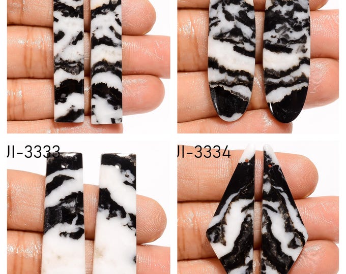 Natural Zebra Jasper Fancy Shape Front Drilled Smooth Cabochon Matching Pairs, Semi-Precious Gemstones For Jewelry Making