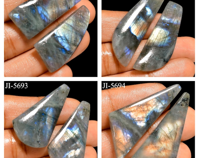 Natural Labradorite Fancy Shape Front Drilled Smooth Cabochon Matching Pairs, Semi-Precious Gemstones For Jewelry Making