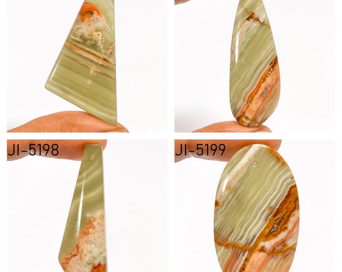 Natural Green Banded Calcite Fancy Shape Front Drilled Smooth Cabochon Single Pieces, Semi-Precious Gemstones For Jewelry Making