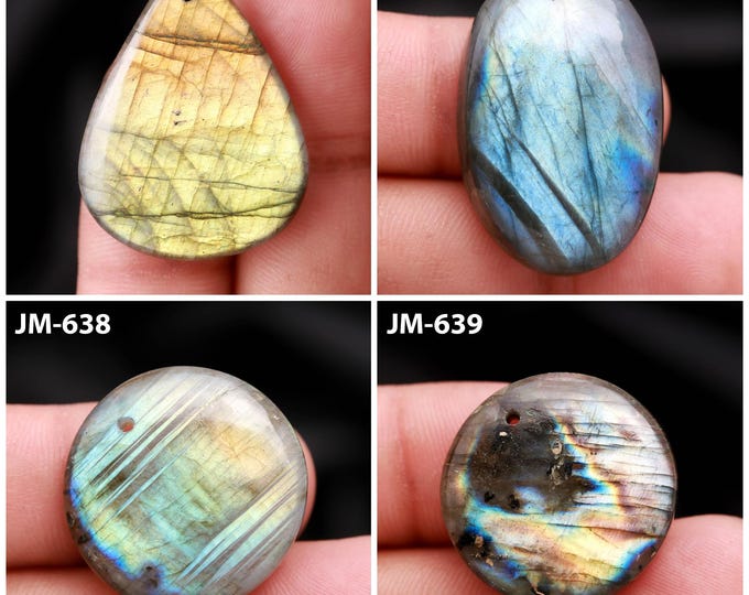 Natural Labradorite Fancy Shape Front Drilled Smooth Cabochon Single Pieces, Semi-Precious Gemstones For Jewelry Making