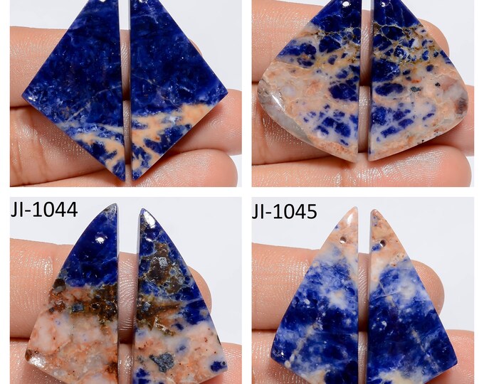 Natural Sodalite Fancy Shape Front Drilled Smooth Cabochon Matching Pairs, Semi-Precious Gemstones For Jewelry Making