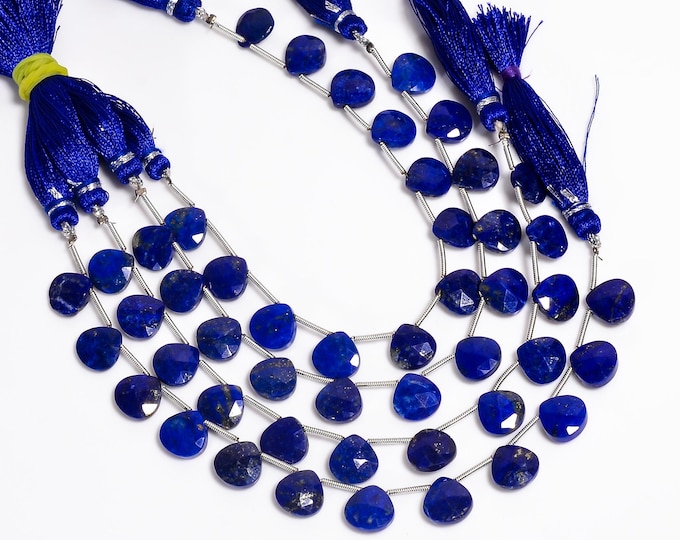 Lapis Lazuli Faceted Side Drilled Heart Shape Briolette 10.25mm, Semi-Precious Gemstones For Jewelry Making