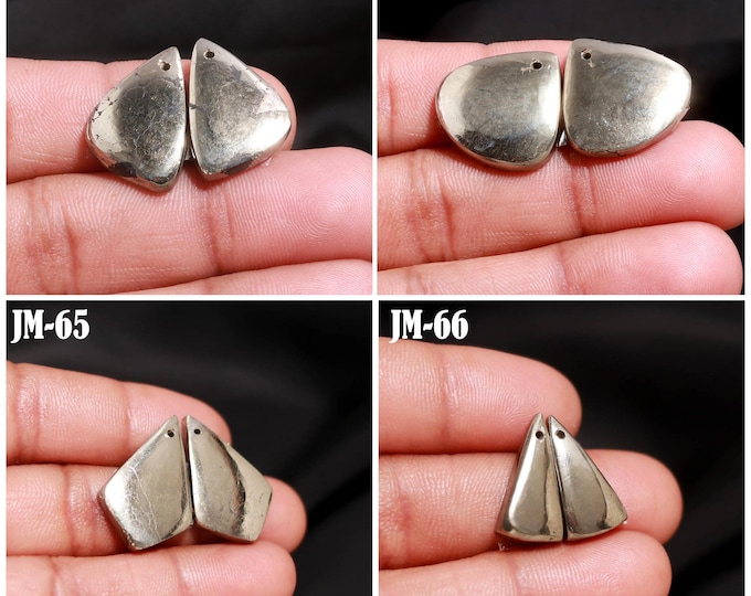 Natural Pyrite Fancy Shape Front Drilled Smooth Cabochon Matching Pairs, Semi-Precious Gemstones For Jewelry Making