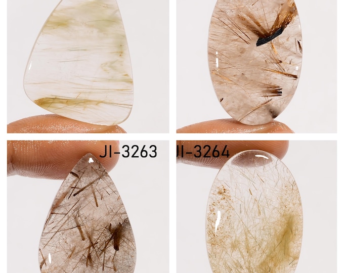 Natural Rutile Quartz Fancy Shape Un-Drilled Smooth Cabochon Single Pieces, Semi-Precious Gemstones For Jewelry Making