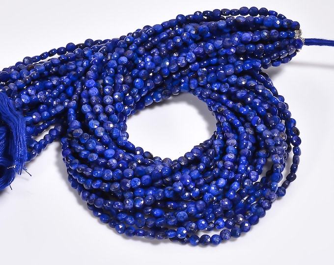 Lapis Lazuli Faceted Center Drilled Coin Shape 4mm, Semi-Precious Gemstones For Jewelry Making