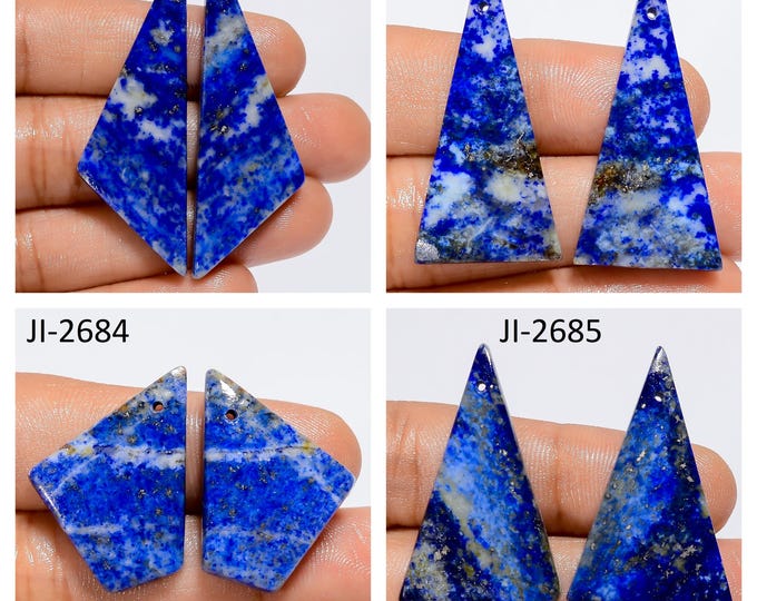 Natural Lapis Lazuli Fancy Shape Front Drilled Smooth Cabochon Matching Pairs, Semi-Precious Gemstones For Jewelry Making