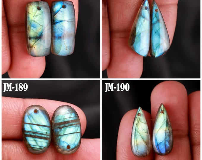Natural Labradorite Fancy Shape Front Drilled Smooth Cabochon Matching Pairs, Semi-Precious Gemstones For Jewelry Making