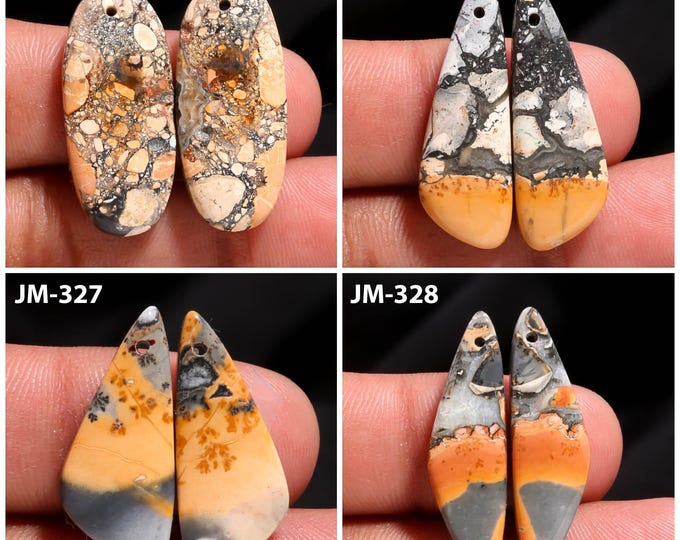 Natural Maligano Jasper Fancy Shape Front Drilled Smooth Cabochon Matching Pairs, Semi-Precious Gemstones For Jewelry Making