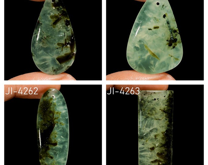 Natural Prehnite Fancy Shape Front Drilled Smooth Cabochon Single Pieces, Semi-Precious Gemstones For Jewelry Making