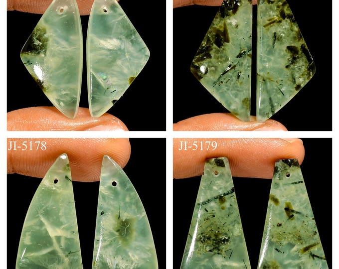 Natural Prehnite Fancy Shape Front Drilled Smooth Cabochon Matching Pairs, Semi-Precious Gemstones For Jewelry Making