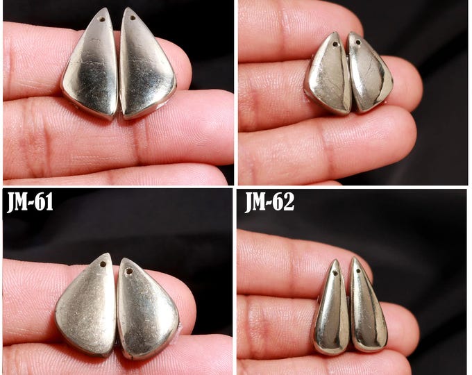 Natural Pyrite Fancy Shape Front Drilled Smooth Cabochon Matching Pairs, Semi-Precious Gemstones For Jewelry Making