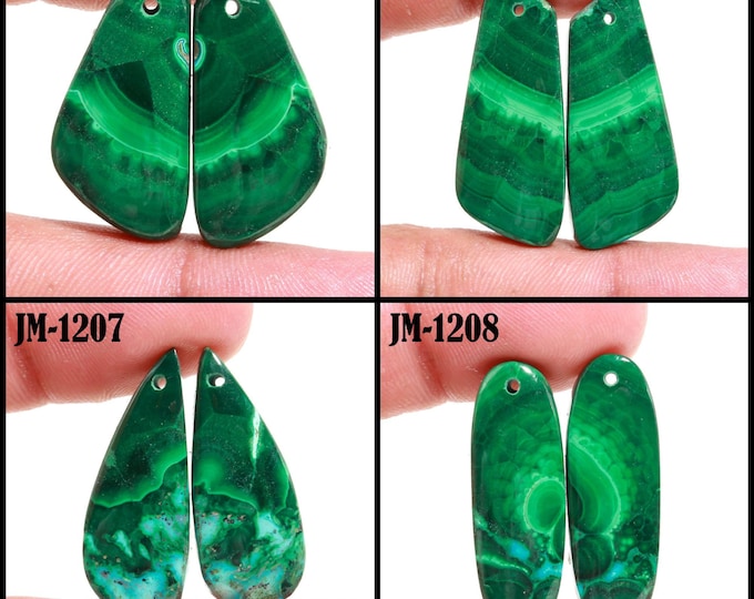 Natural Malachite Fancy Shape Front Drilled Smooth Cabochon Matching Pairs, Semi-Precious Gemstones For Jewelry Making