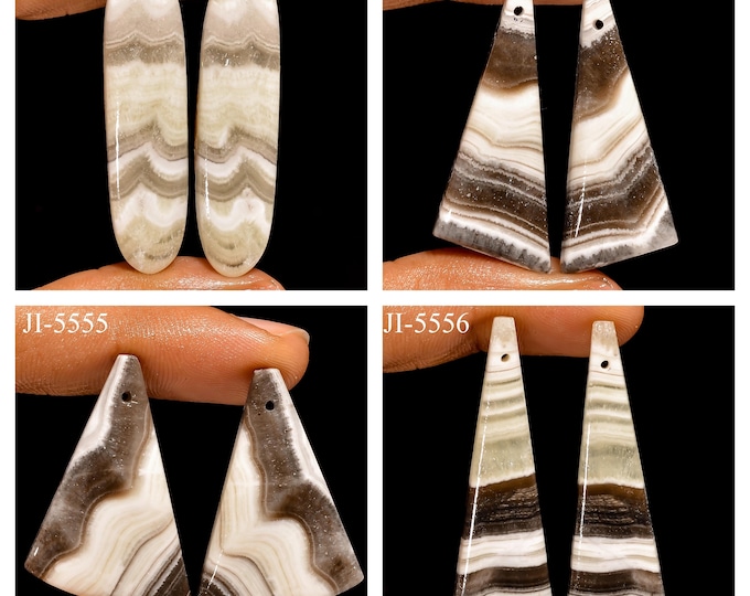 Natural Zebra Calcite Fancy Shape Front Drilled Smooth Cabochon Matching Pairs, Semi-Precious Gemstones For Jewelry Making