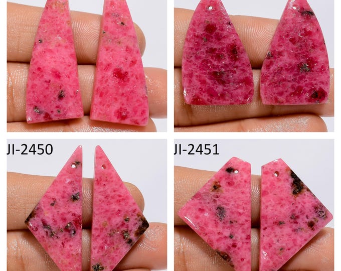 Natural Rhodonite Fancy Shape Front Drilled Smooth Cabochon Matching Pairs, Semi-Precious Gemstones For Jewelry Making