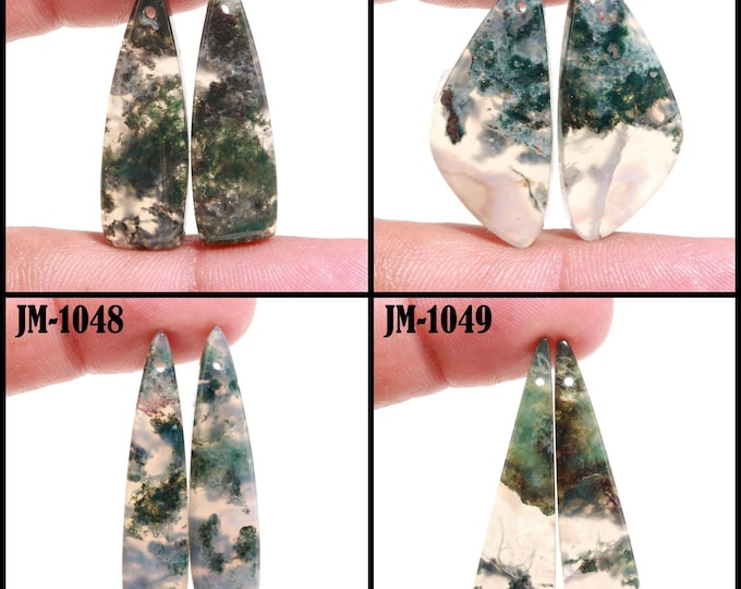 Natural Moss Agate Fancy Shape Front Drilled Smooth Cabochon Matching Pairs, Semi-Precious Gemstones For Jewelry Making