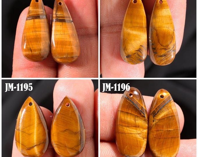 Natural Tigers Eye Fancy Shape Front Drilled Smooth Cabochon Matching Pairs, Semi-Precious Gemstones For Jewelry Making