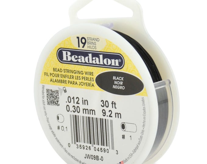 Beadalon Black Color .012 Inch Diameter Wire, 19 Strands Beading Wire, 30 Foot Spool For Jewelry Making