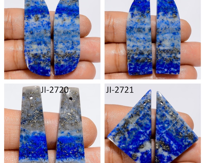 Natural Lapis Lazuli Fancy Shape Front Drilled Smooth Cabochon Matching Pairs, Semi-Precious Gemstones For Jewelry Making