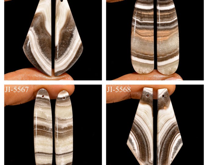 Natural Zebra Calcite Fancy Shape Front Drilled Smooth Cabochon Matching Pairs, Semi-Precious Gemstones For Jewelry Making